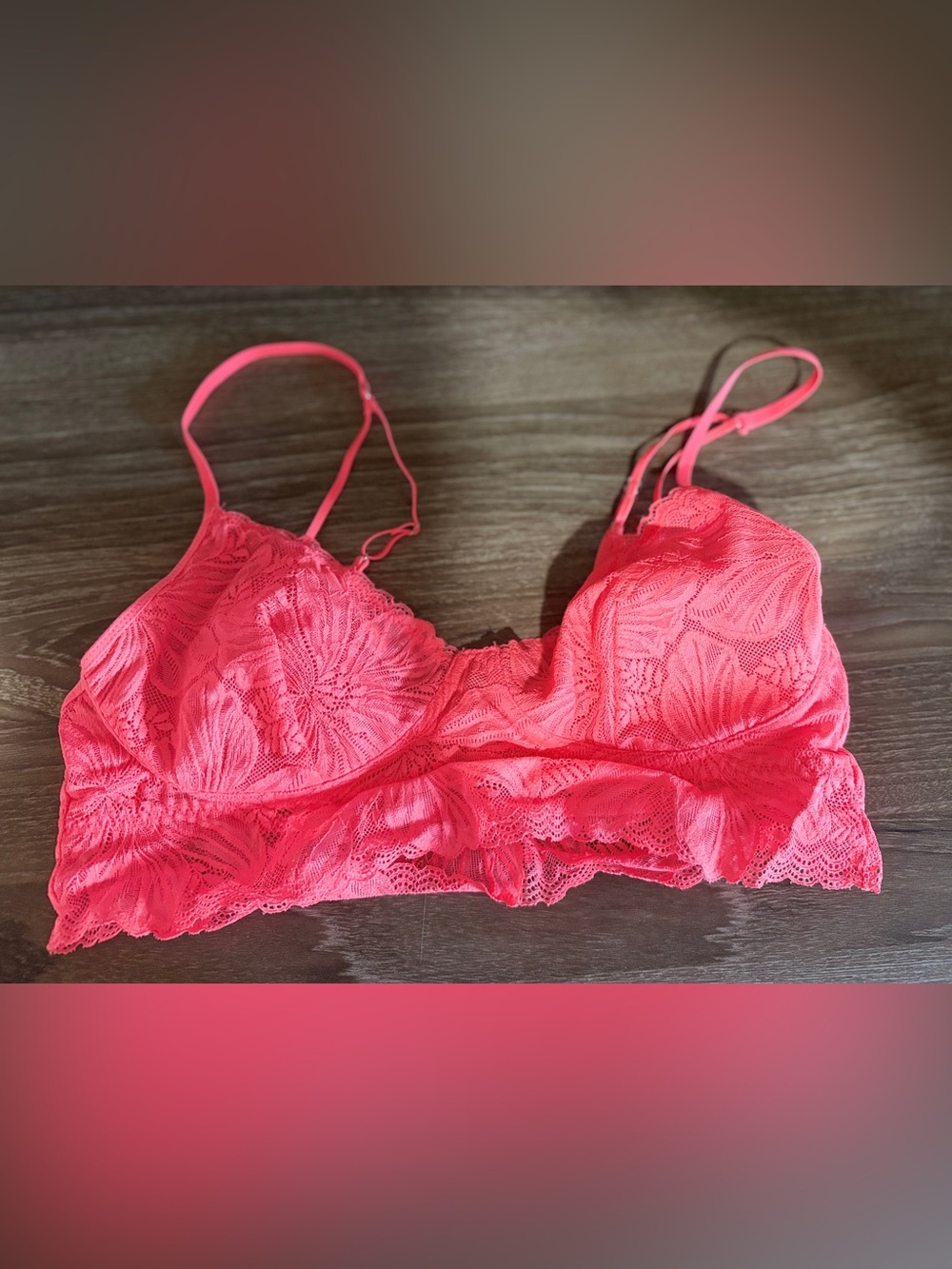 Aerie Real Good Floral Lace Bralette-Coral Pink-Size Medium - Picture 2 of 10